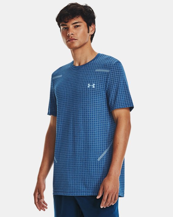 เสื้อแขนสั้น UA Seamless Grid สำหรับผู้ชาย in Blue image number 0